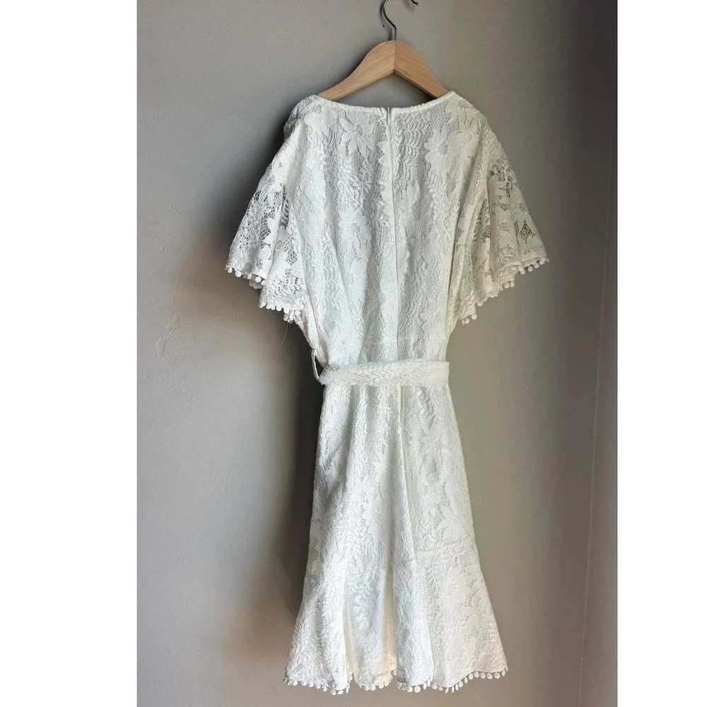 Selfie Leslie Lace Flutter Sleeve Wrap Dres L Bridal Cottaecore Boho Coquette